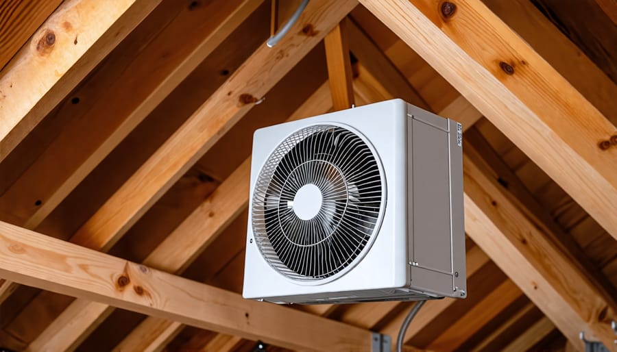 Properly sized attic fan installed for optimal ventilation