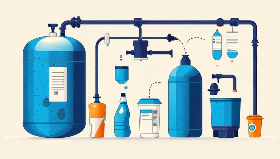 Diagram showing the process of cleaning a water softener brine tank