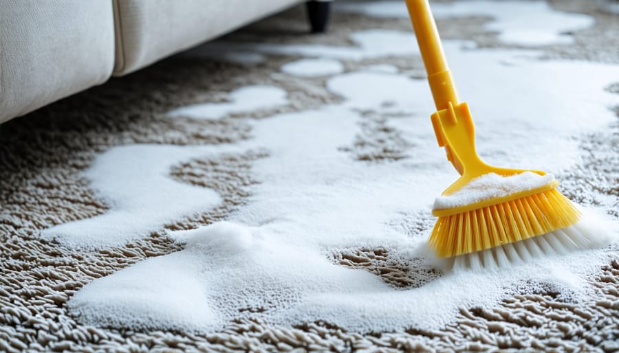 Demonstrating the process of shampooing a carpet