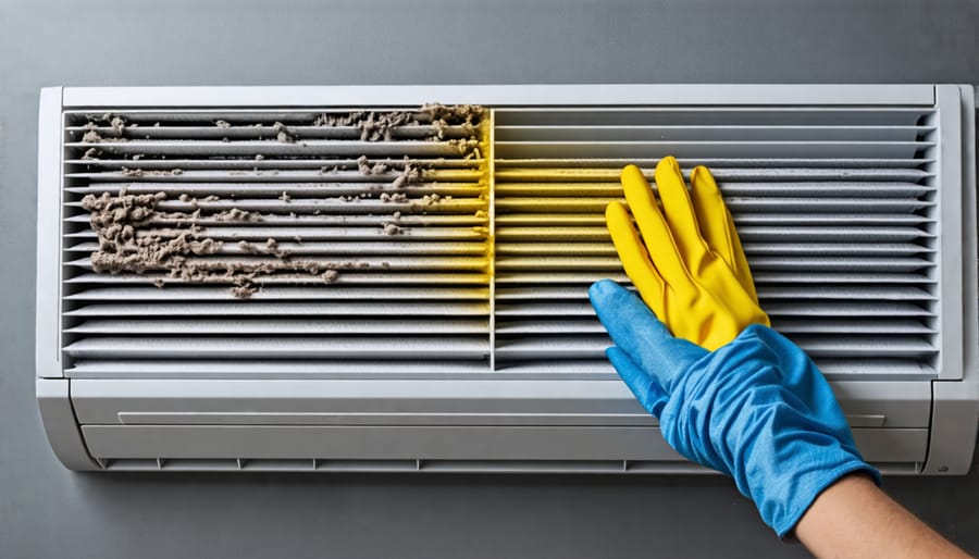 Demonstration of cleaning a clogged and dirty air conditioner filter