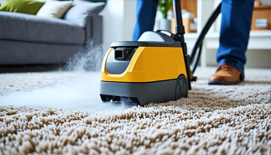 Professional carpet cleaning using a steam cleaning machine