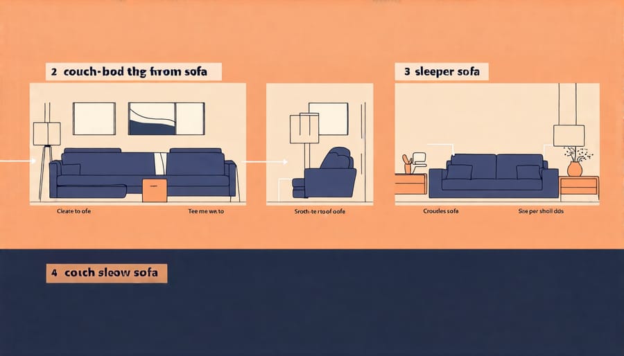 Diagram depicting the user-friendly process of opening and closing a well-designed sleeper sofa