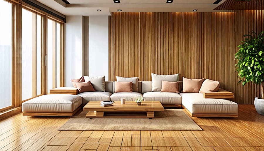 Bamboo flooring in a modern living room interior