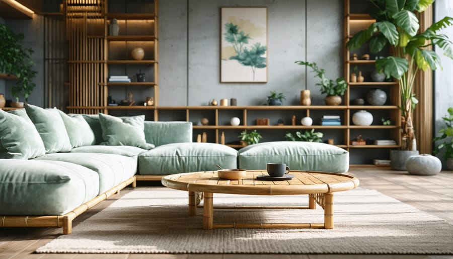 Sustainable bamboo furniture in a contemporary living room setting