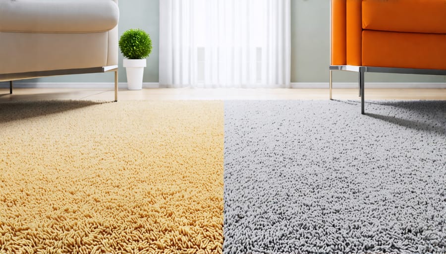 Comparison images showing the difference between a dirty carpet and a professionally cleaned carpet