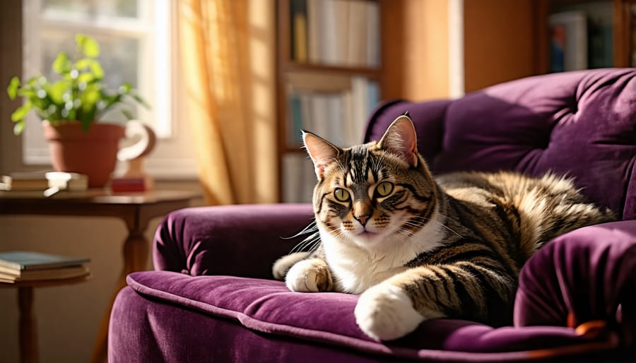 Cat-friendly living room featuring durable velvet upholstery