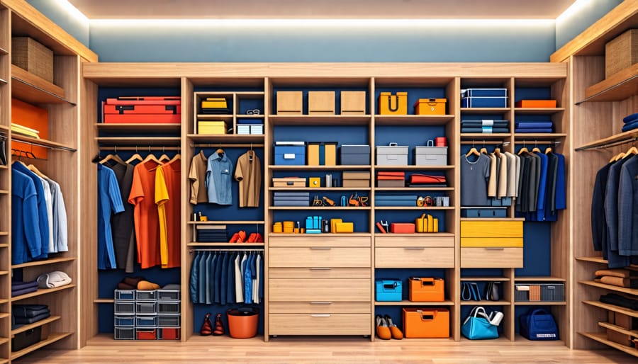 Arranged tools and supplies needed for a DIY closet building project