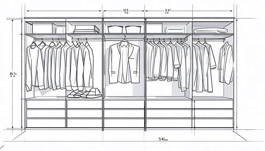 Example sketch of a closet layout plan with measurements