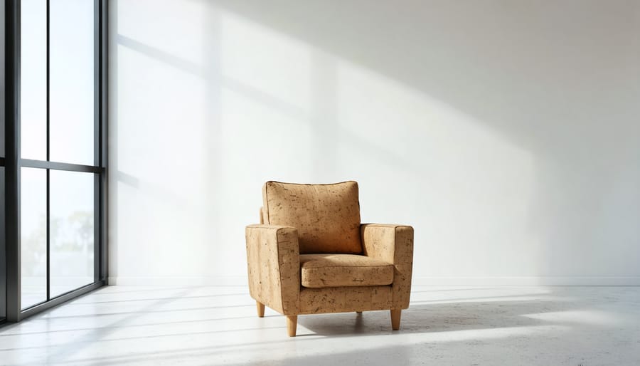 Sleek and sustainable cork armchair in a minimalist interior setting