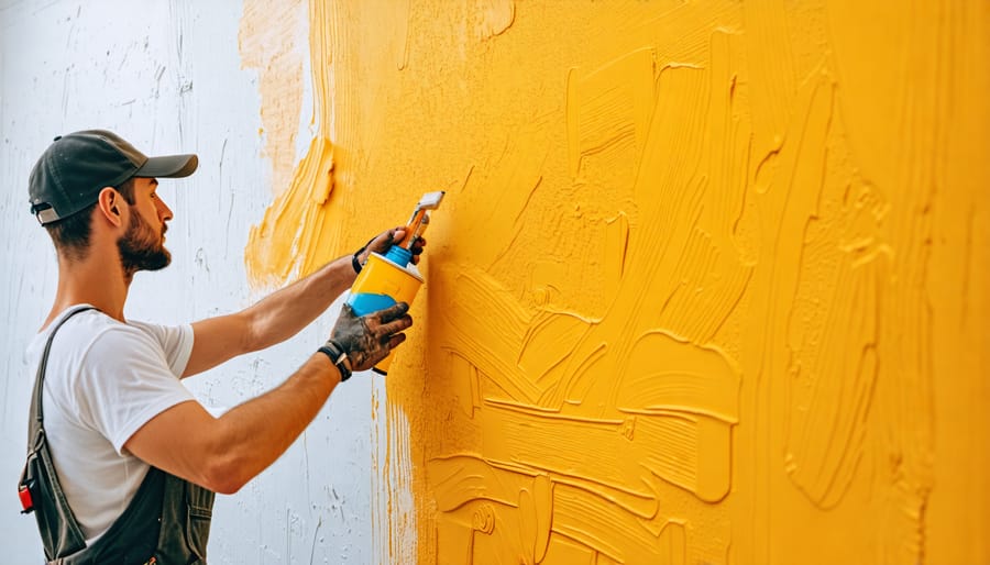 Person using eco-friendly paint to decorate a wall