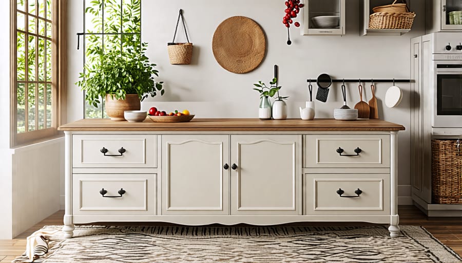 Upcycled dresser repurposed as a unique kitchen island with storage