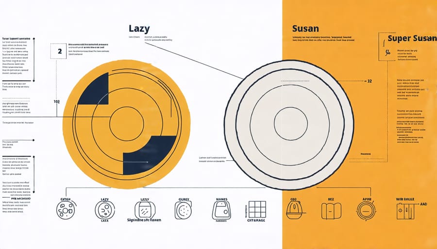 Infographic comparing the features and specifications of lazy susans and super susans