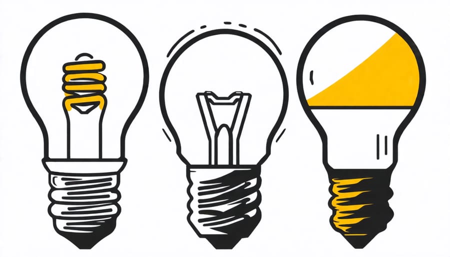 Comparison chart of LED, CFL, and incandescent bulbs showing energy efficiency