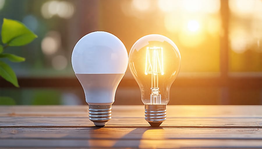 Comparison of an LED bulb and a traditional incandescent bulb