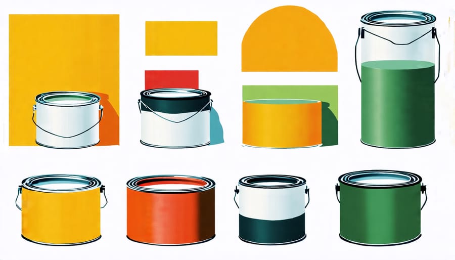 Collection of low-VOC and zero-VOC paint cans for sustainable wall painting