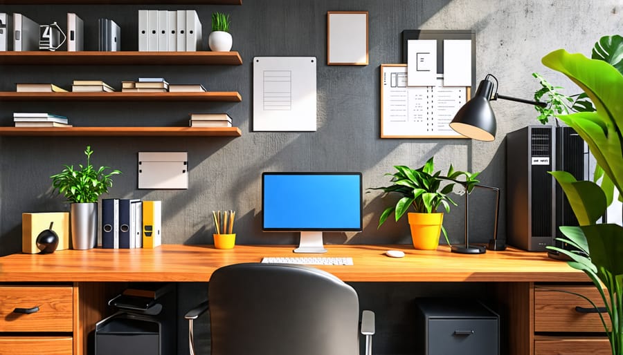 Clean and organized desk area with effective storage.