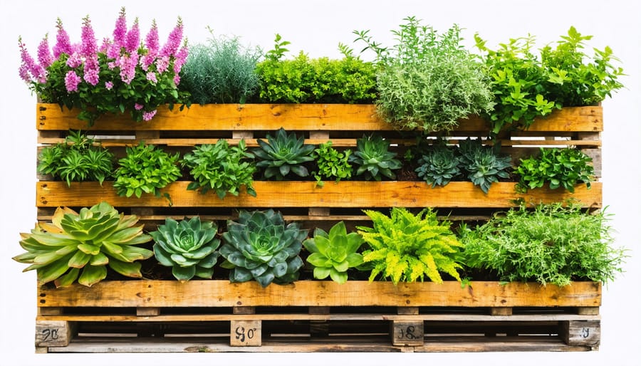 Upcycled pallet transformed into a vibrant vertical garden