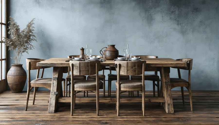 Charming dining set crafted from reclaimed wood, showcasing its unique character