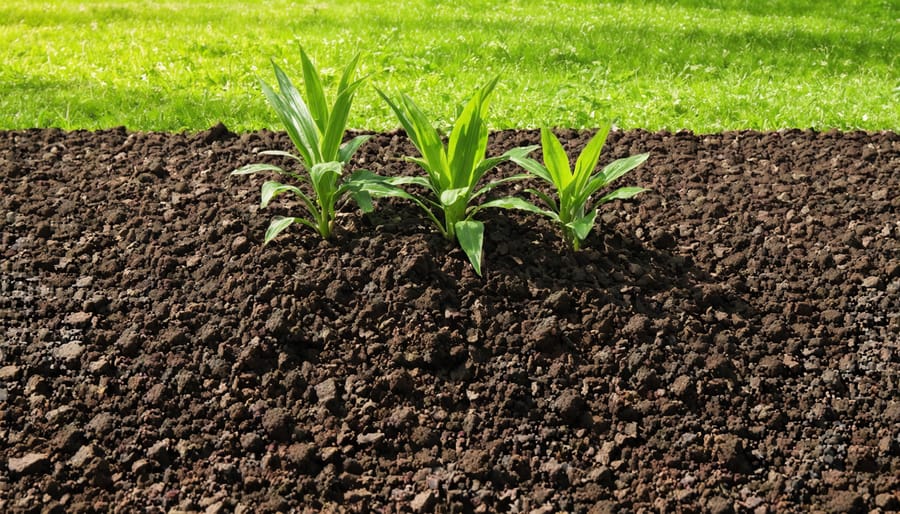 Garden bed with plants surrounded by eco-friendly recycled mulch