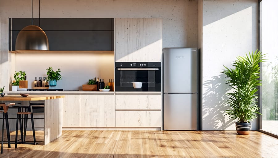 Modern kitchen showcasing smart refrigerator and oven for improved efficiency