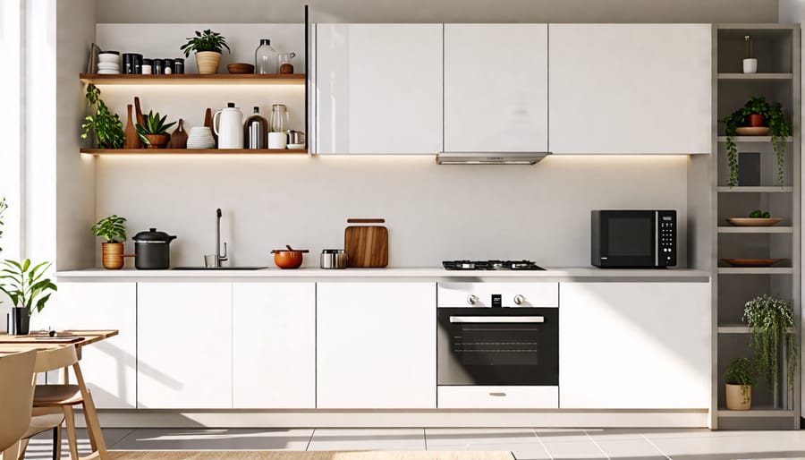 Innovative kitchen storage designs including a pull-out pantry and modular shelving