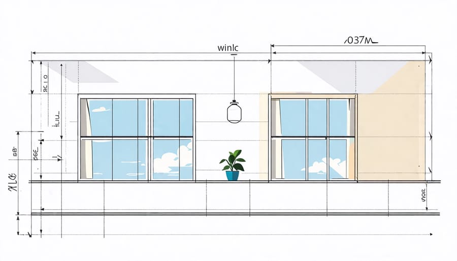 Illustration of strategic window placement in a home for energy efficiency