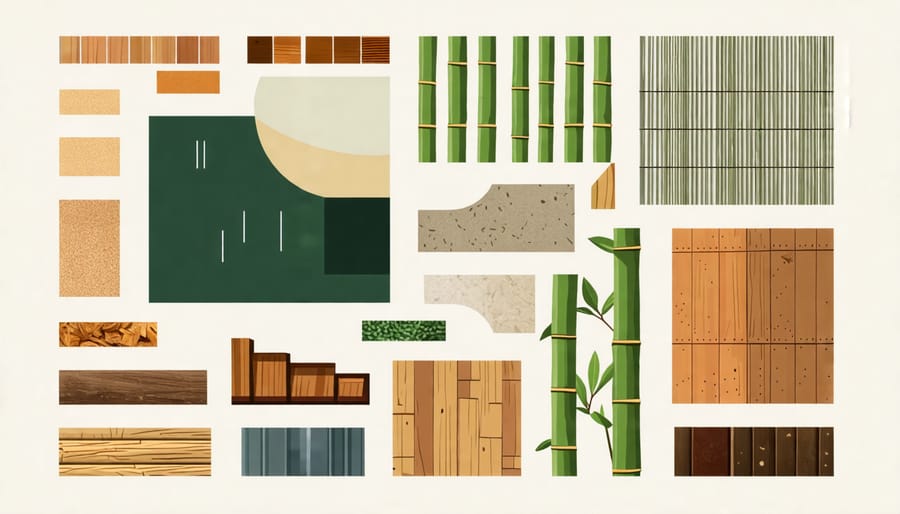 Collage of eco-friendly building materials for sustainable construction