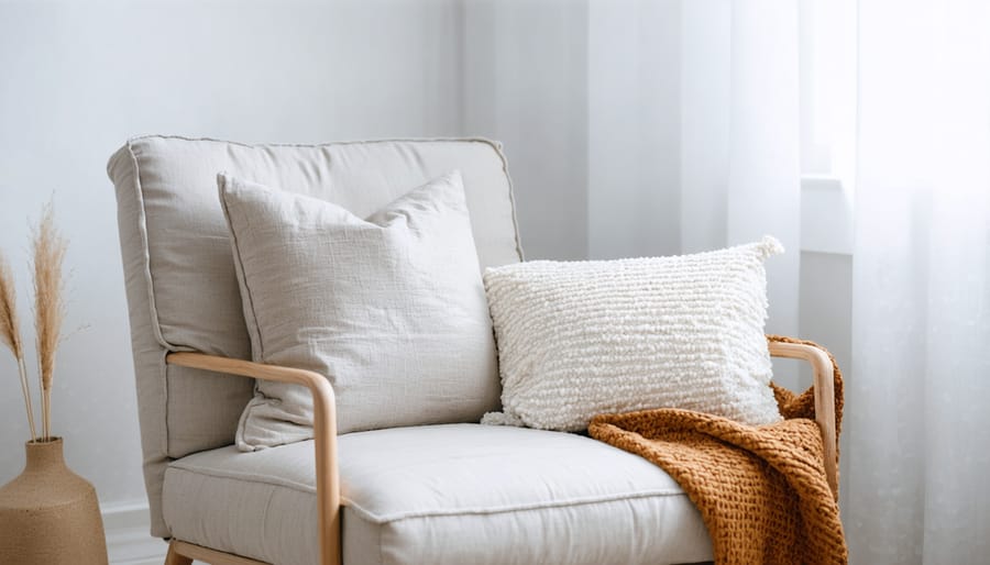 Inviting reading corner featuring sustainable fabric furniture and accessories