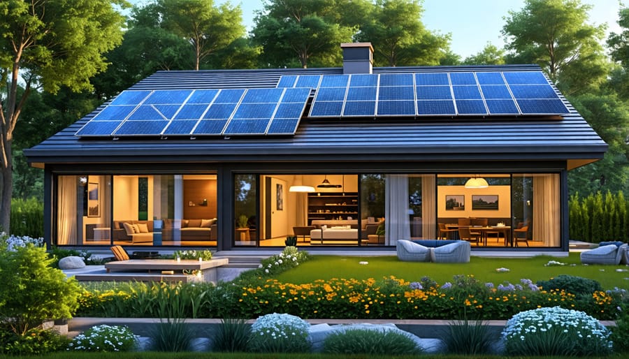 Sustainable home with solar panels and eco-friendly features