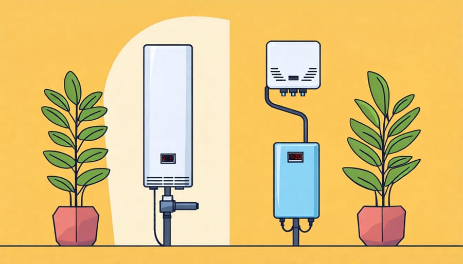 Comparison diagram of tank and tankless water heater systems