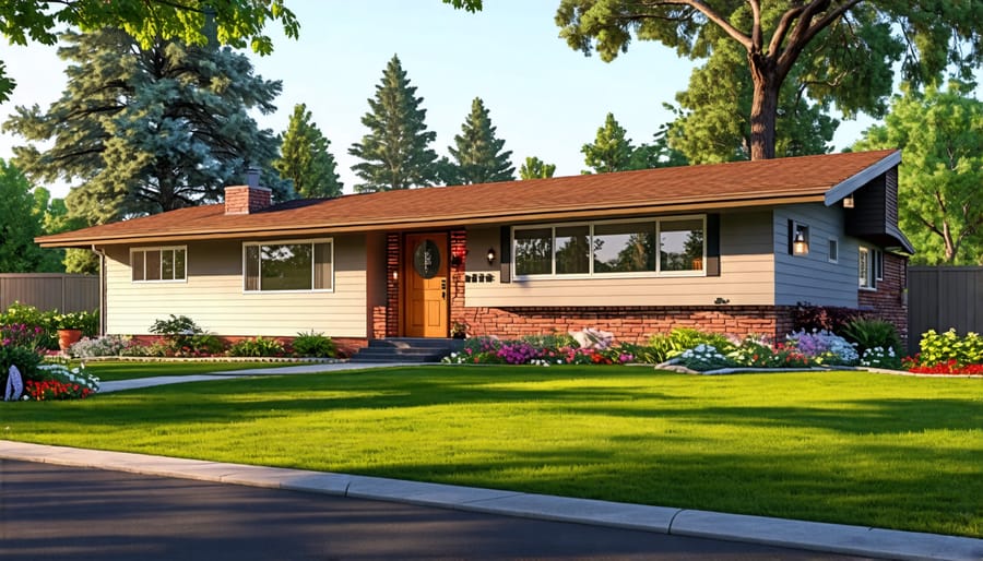 Classic ranch style home from the 1950s with brick and wood siding