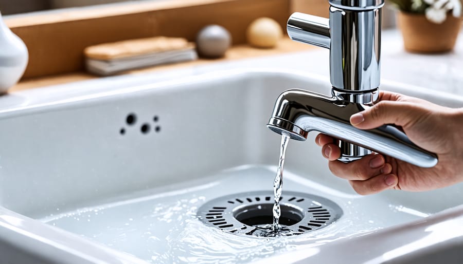 Illustration of using a plunger to clear a clogged sink drain