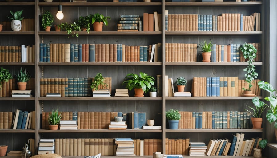 Vertical storage solution using a tall wall-mounted bookcase