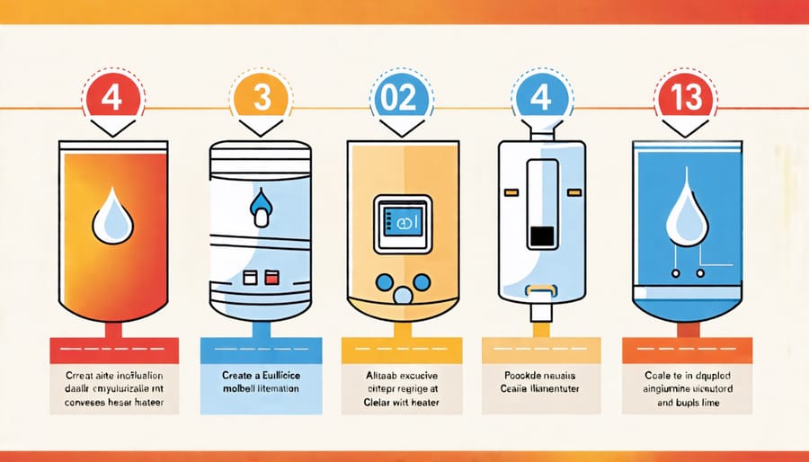 Visual guide of the steps involved in installing a water heater