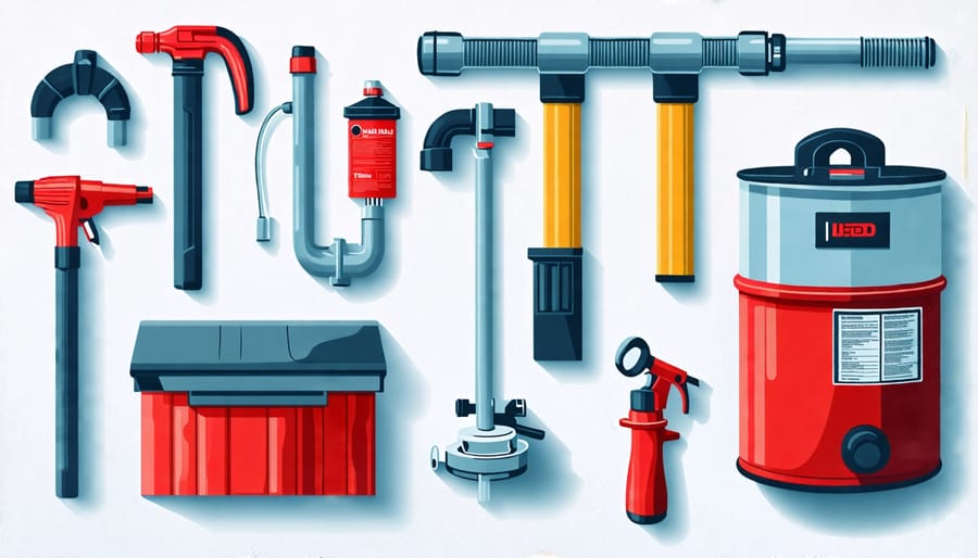 Collection of tools required for installing a water heater