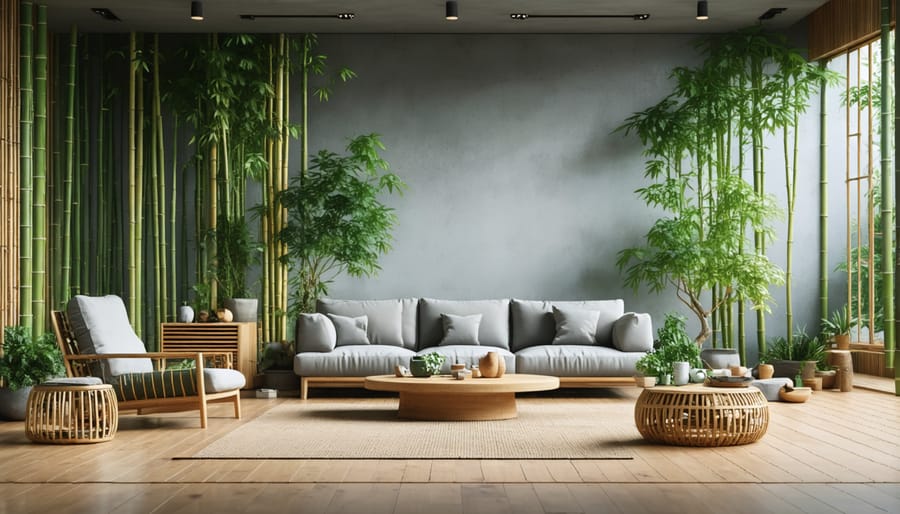 Bamboo furniture showcased in a contemporary living room