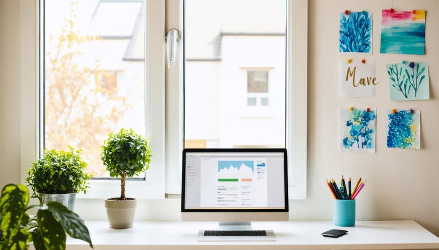 Small home office with natural light, greenery, and inspiring decor