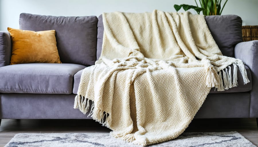 Cozy living room with layered soft textiles