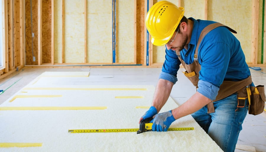 DIY project showing a person measuring and cutting rigid foam insulation