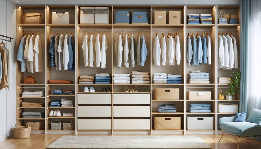 An attractively designed closet featuring optimized storage and organization