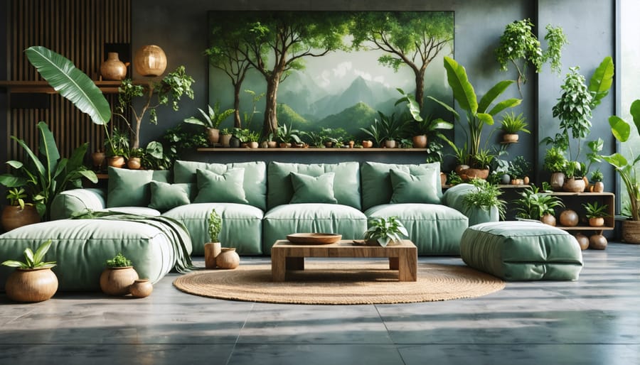 Beautifully designed living room showcasing various sustainable furniture pieces