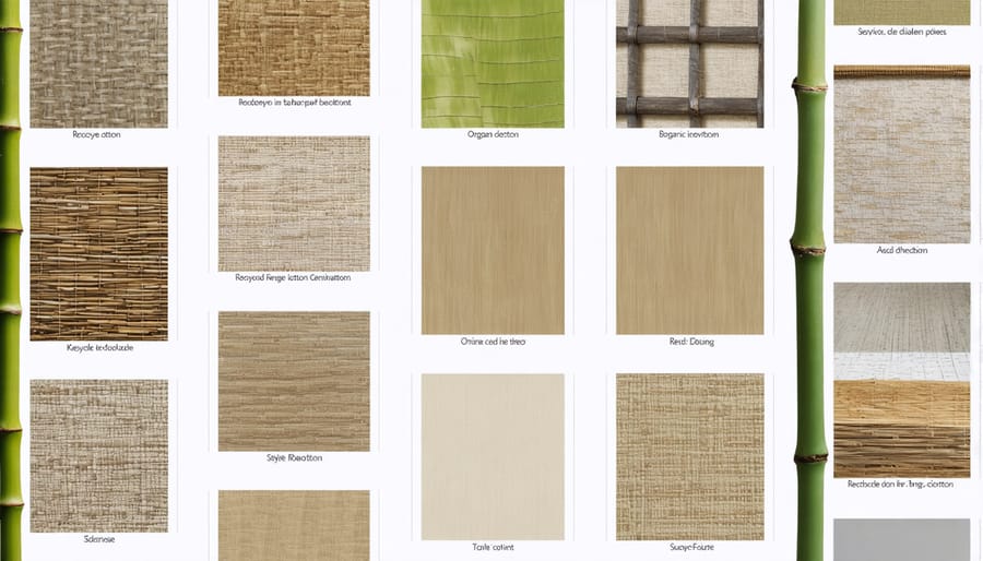 Collage showcasing different sustainable materials used in eco-friendly window treatments