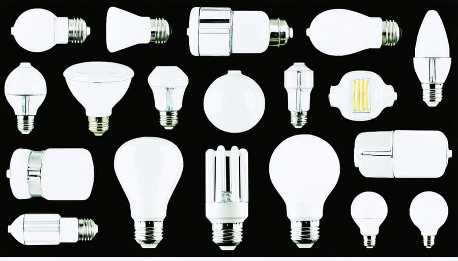 Energy-efficient LED and CFL light bulbs collage