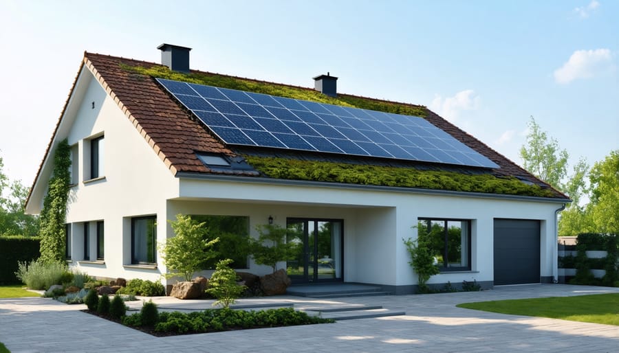 Sustainable home featuring energy-saving technologies and green design elements