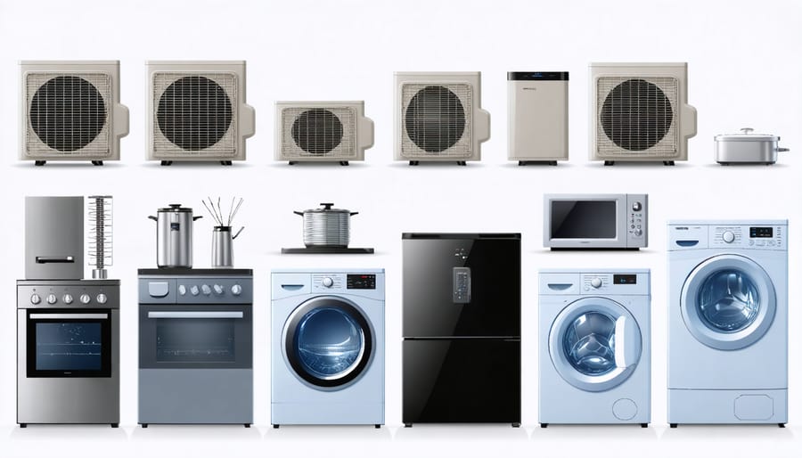 Group of Energy Star certified kitchen appliances including refrigerator, dishwasher, and microwave