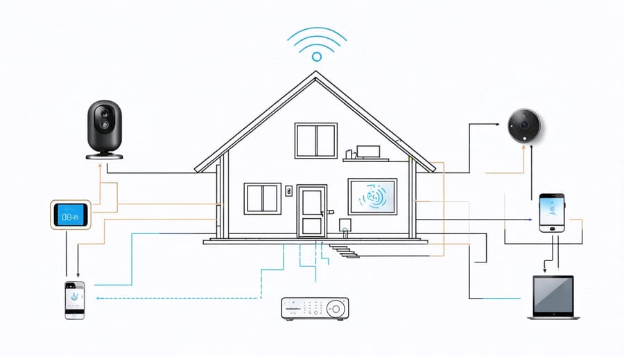 Infographic of home automation system components and connections