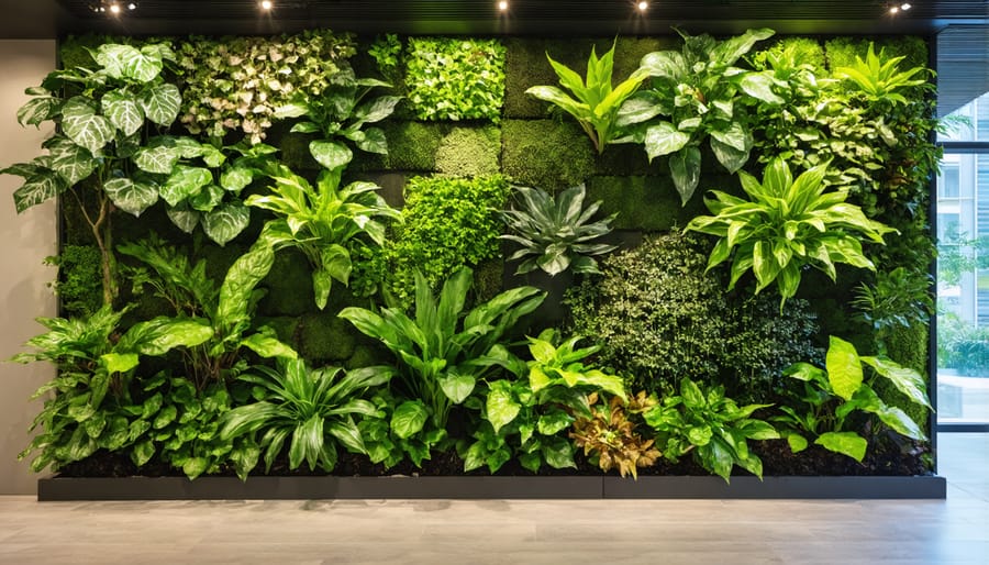 Vibrant green living wall installed in a modern interior space