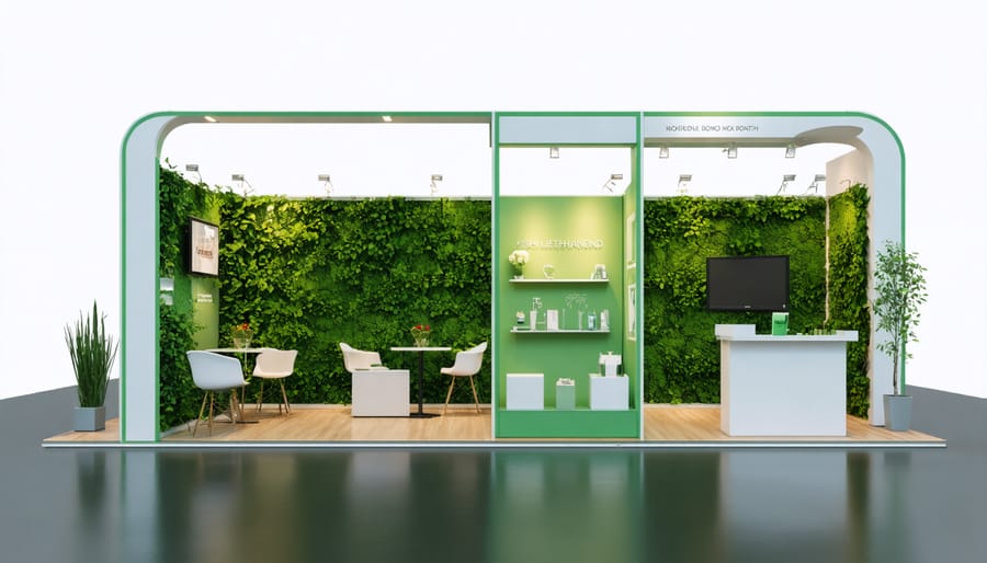 Modular exhibit display with reusable components and living green wall