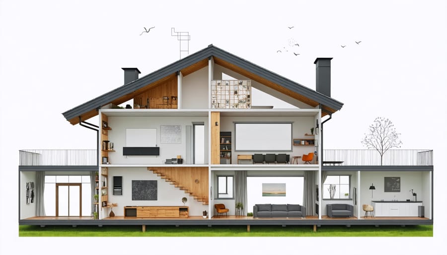 Illustration of a home utilizing passive solar design for natural heating and cooling