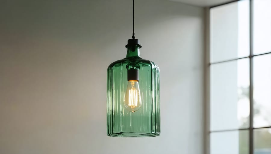 Eco-friendly pendant light created from upcycled glass bottles